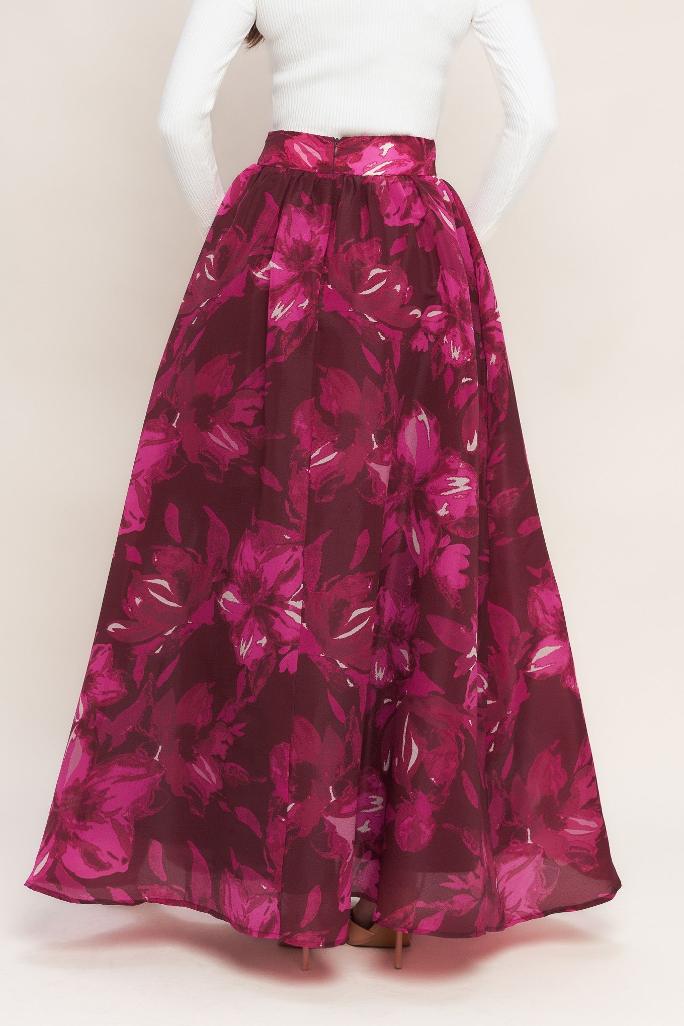 Bouquet No 9 Woven Maxi Full Skirt Printed Back Zipper Flying Tomato