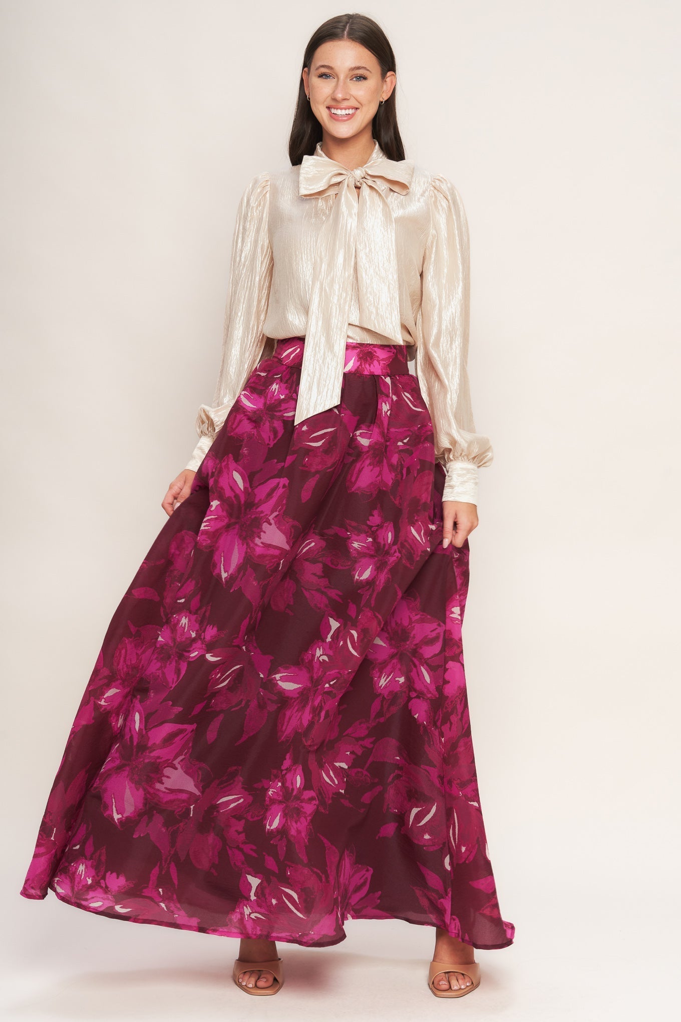 Bouquet No 9 Woven Maxi Full Skirt Printed Back Zipper Flying Tomato