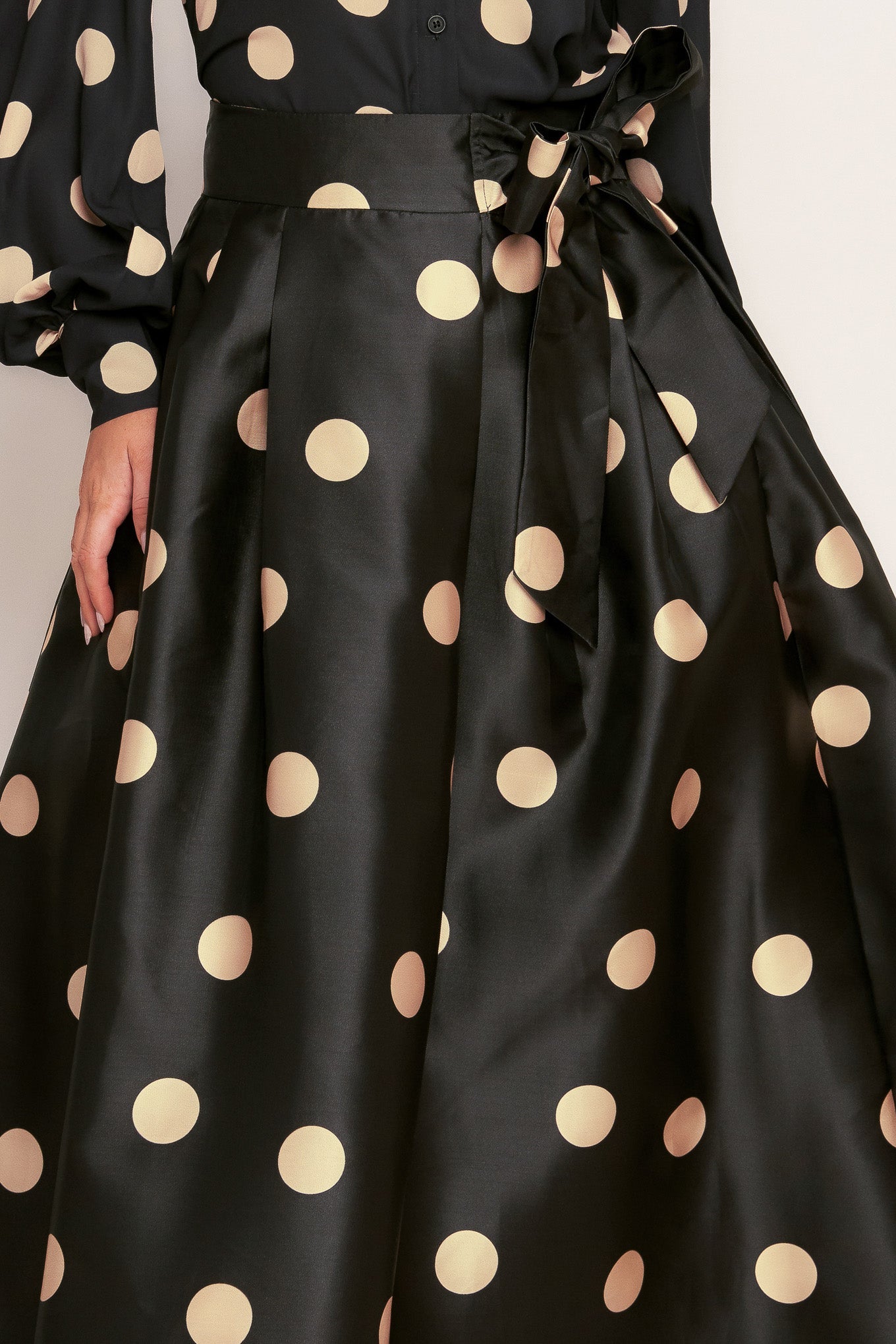 Moonlight Dots Woven Full Midi Skirt With Side Zipper Tie Flying Tomato