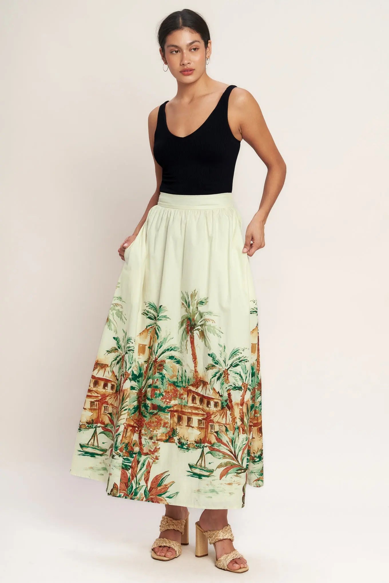 ISLAND TIME ONLY WOVEN MIDI FULL SKIRT Flying Tomato