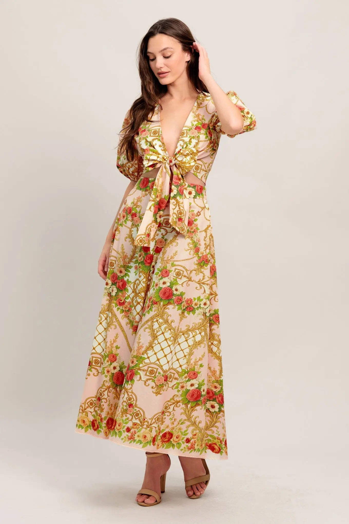 Palace Rose Statement Printed Woven Circle Midi Cotton Skirt Flying Tomato