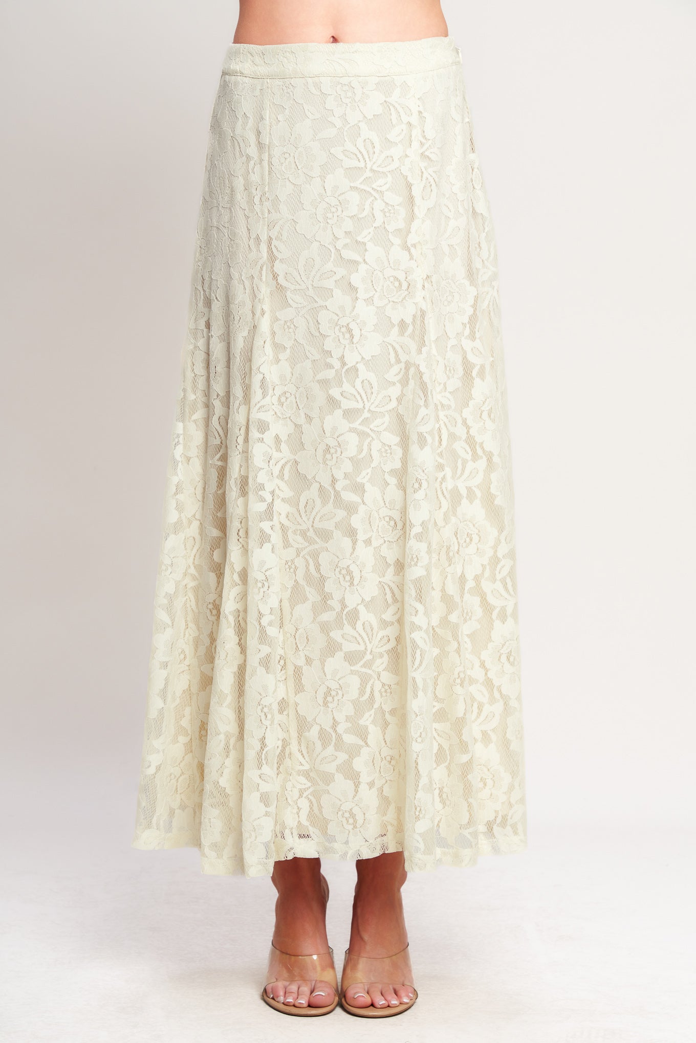 Ballet Muse Woven Lace Midi Skirt With Side Zipper Flying Tomato