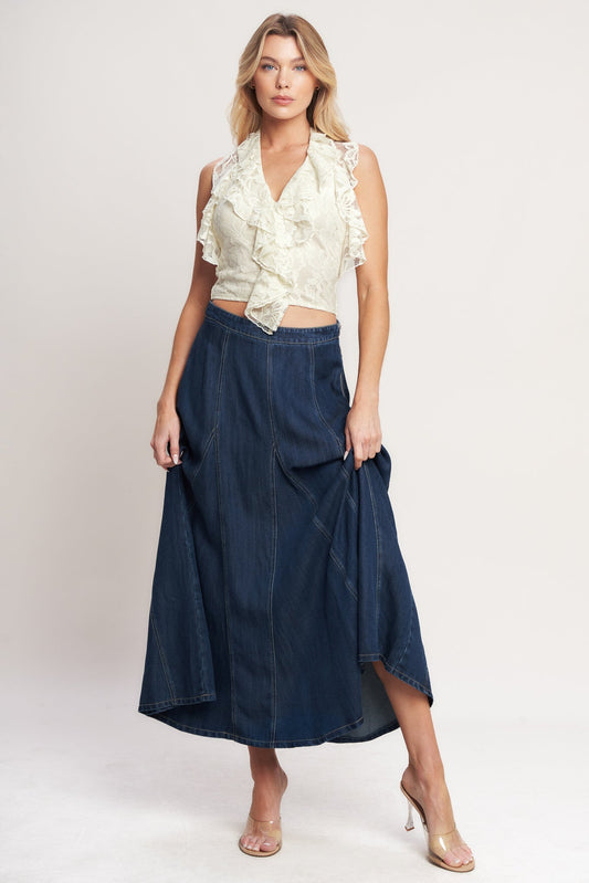 Denim Balance Woven Circle Skirt With Side Zip Closure Flying Tomato