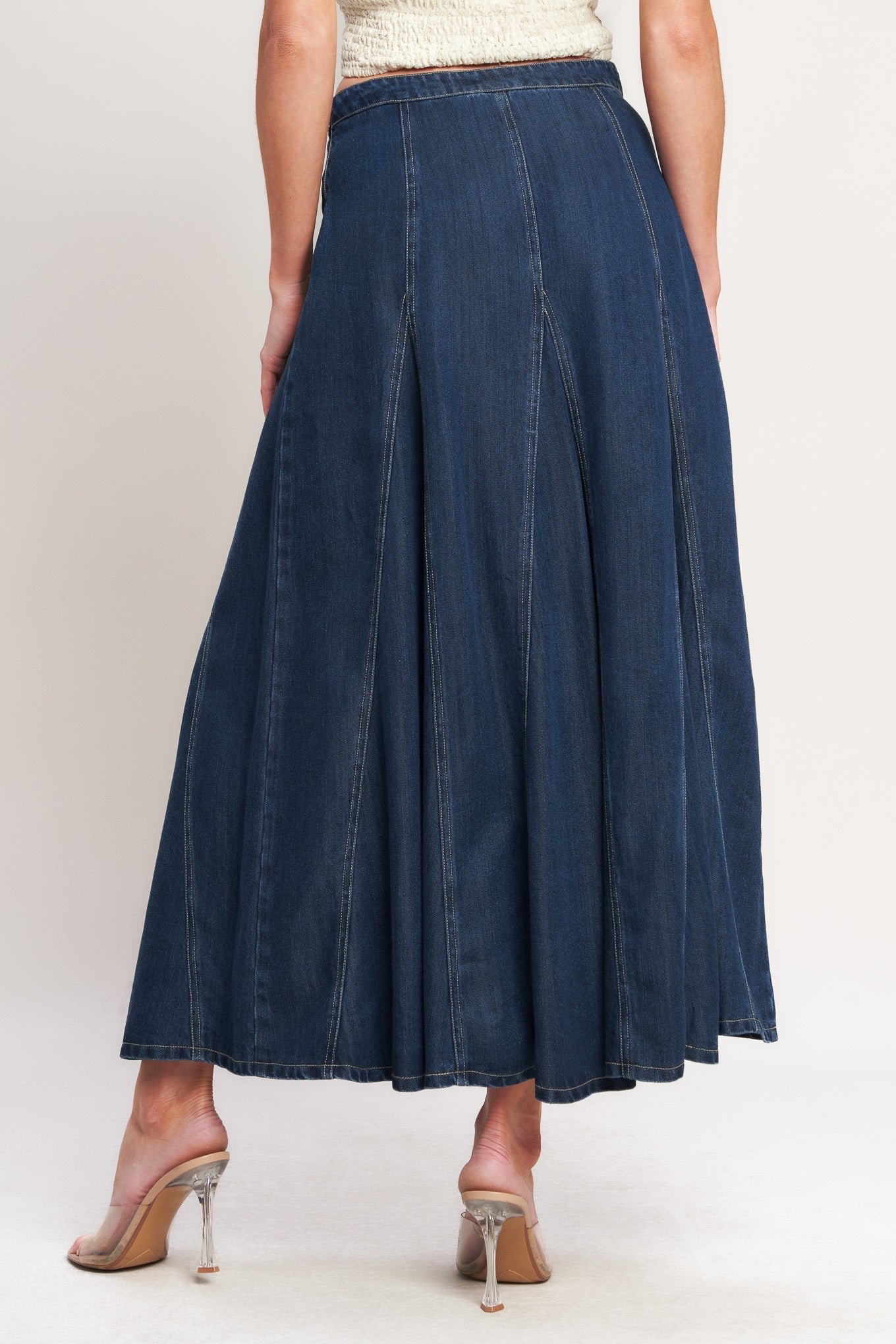 Denim Balance Woven Circle Skirt With Side Zip Closure Flying Tomato
