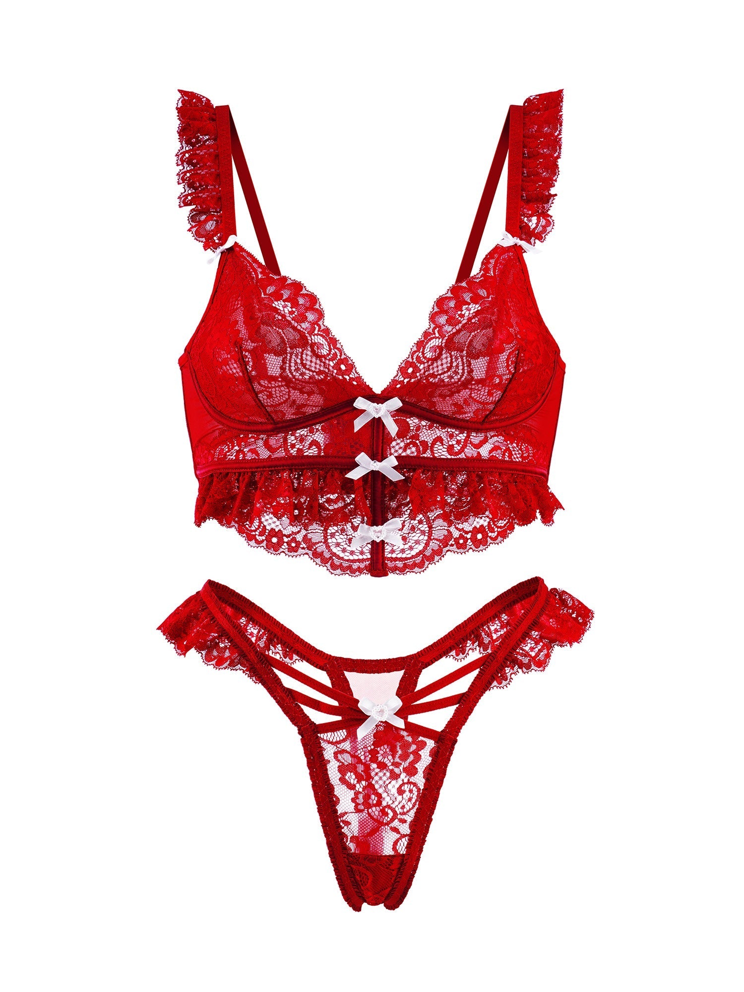 Scarlett Temptation Red Lace Lingerie Set With Sheer Mesh Hello.LA.Girl