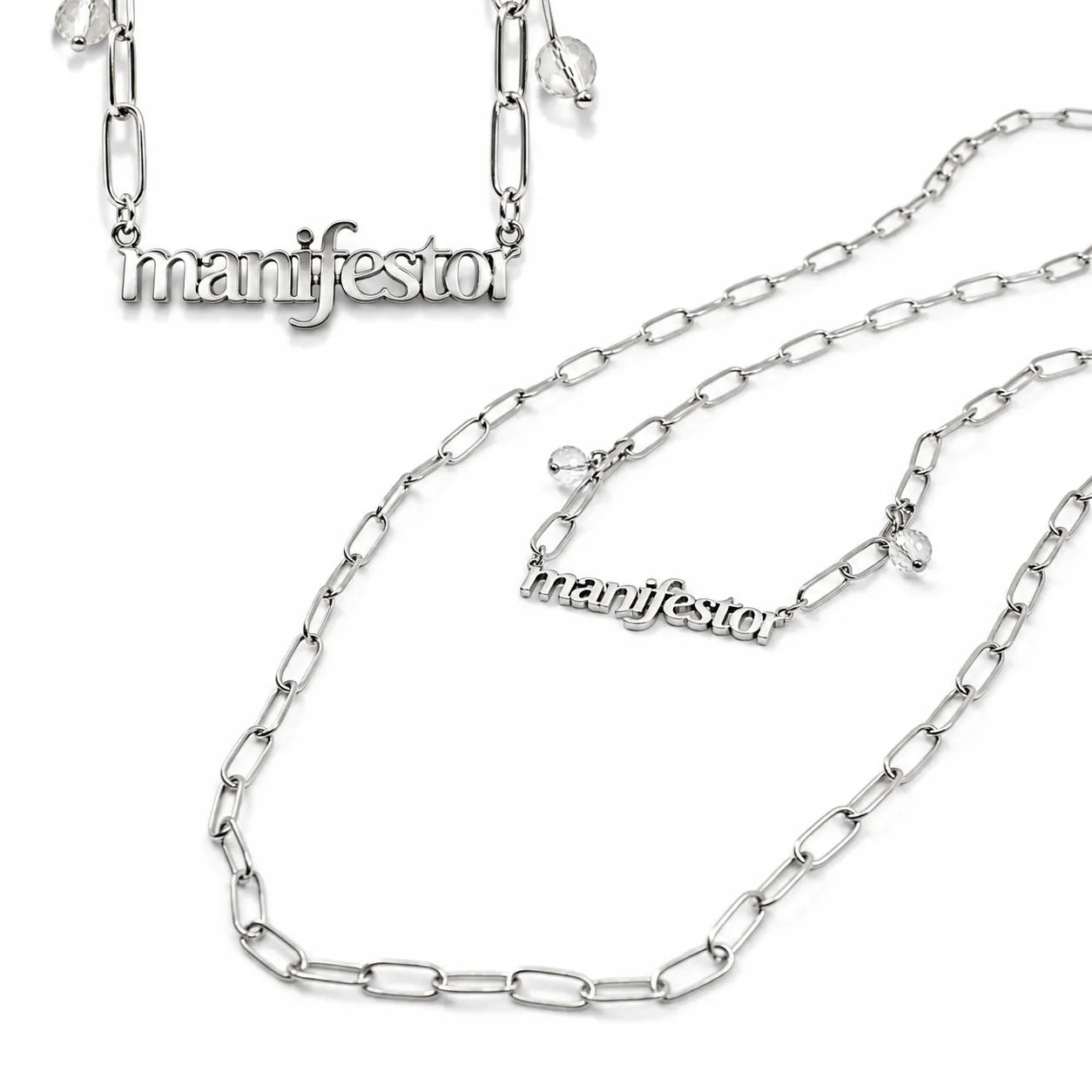 Manifestor Long Chain Necklace by Katia Designs, showcasing its versatile length and polished plated brass finish.