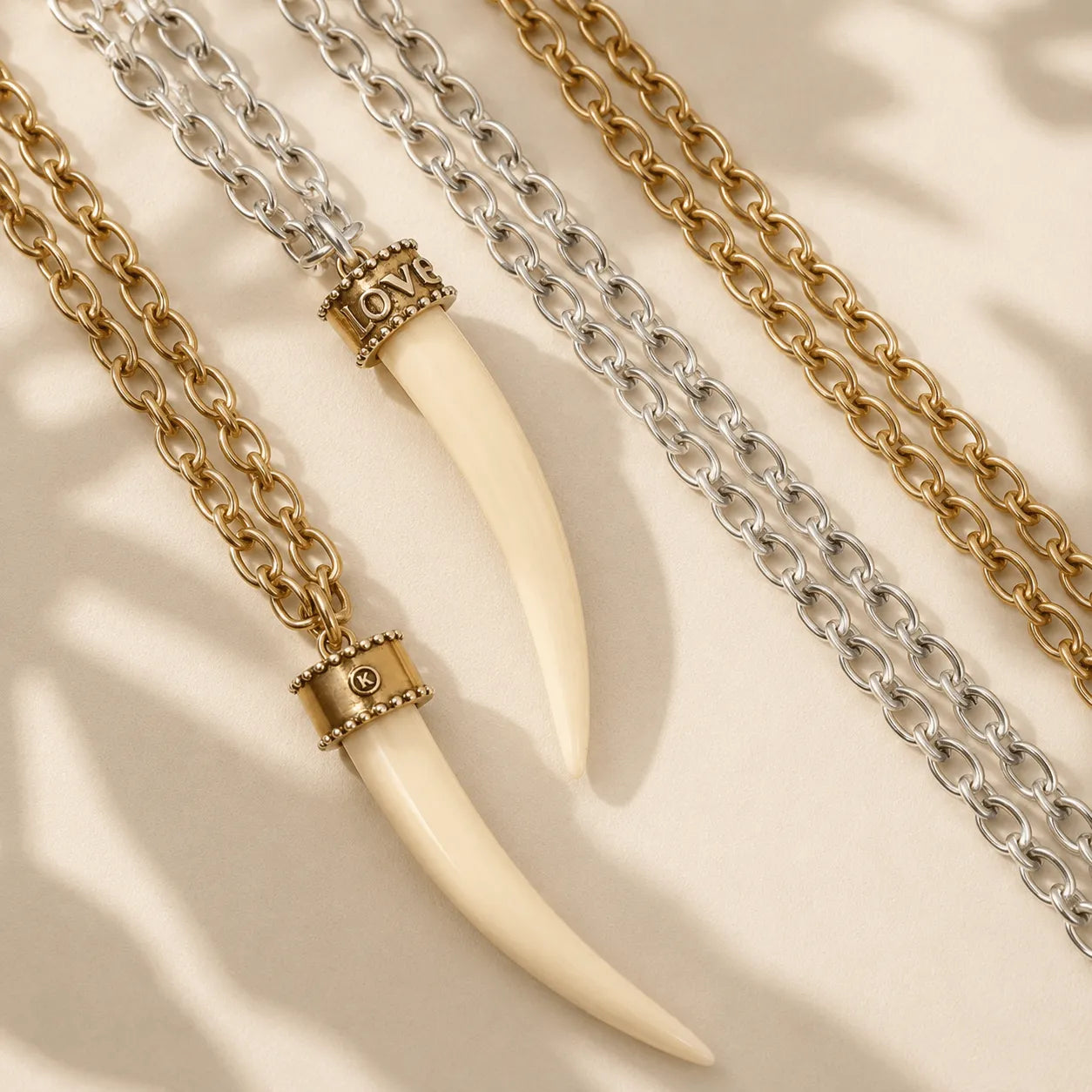 Katia Designs Love Tusk Essential Necklace, full view, showcasing its elegant design and quality craftsmanship.