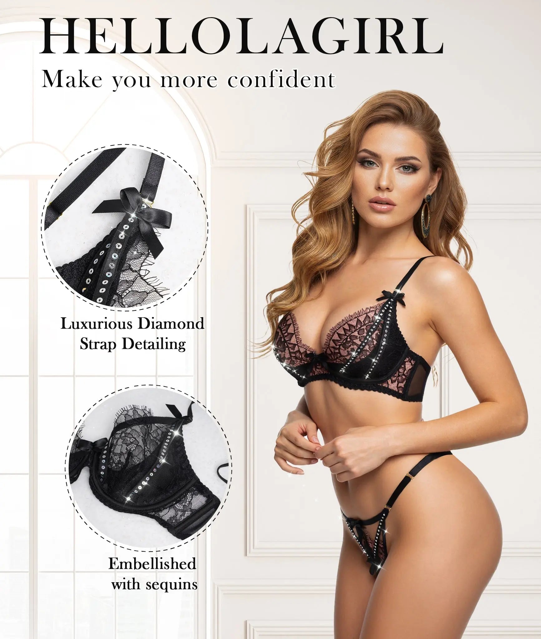 Midnight Noir Sparkle Lace Lingerie Set Hello.LA.Girl