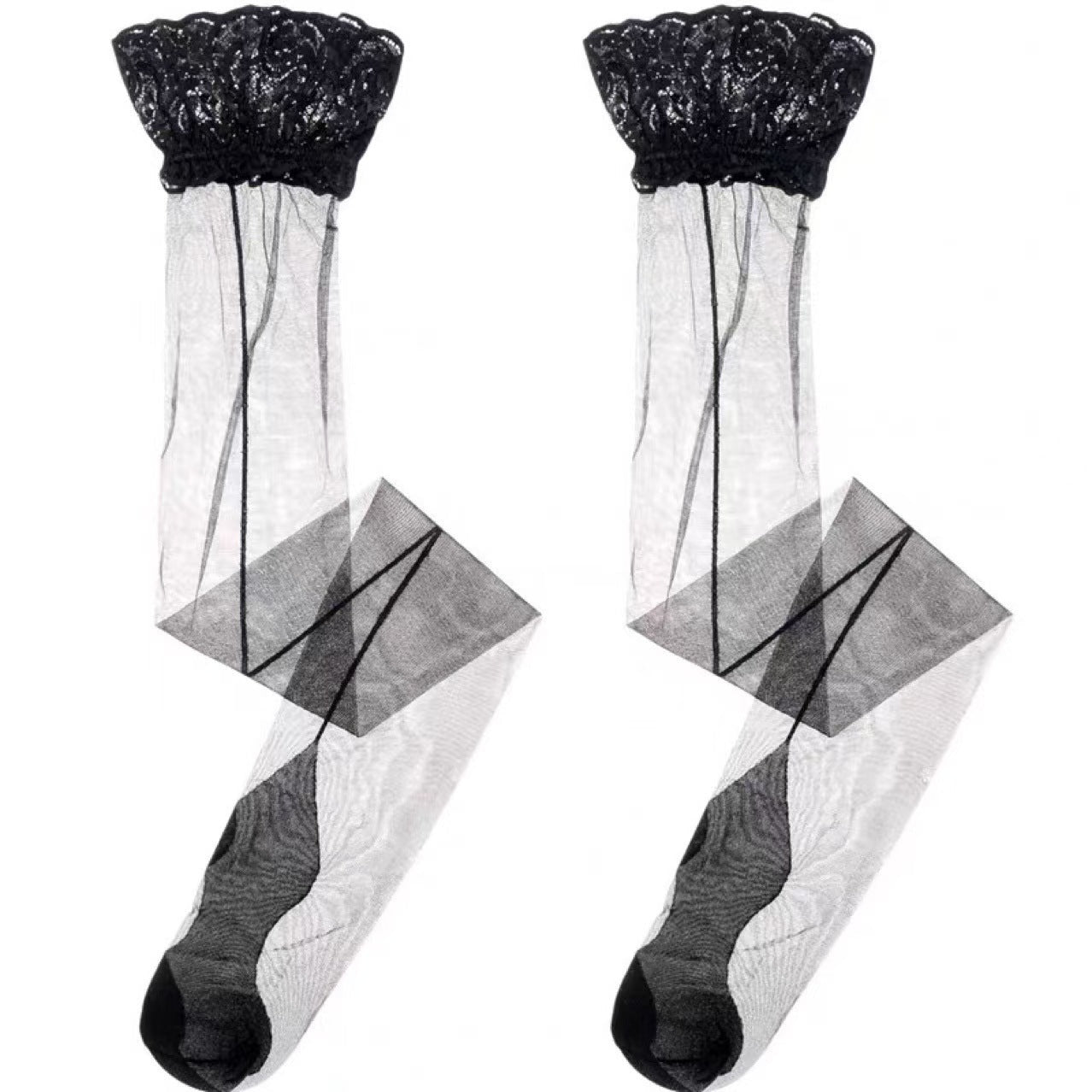 Black Lace Thigh High Stockings Mesh Lingerie Sexy Premium Hello.LA.Girl