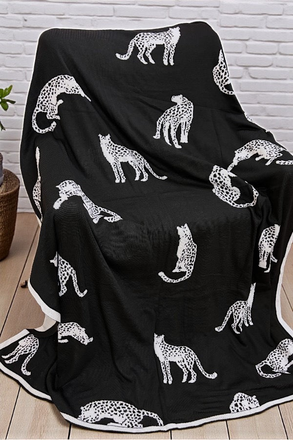 Black And Ivory Cheetah Luxury Throw Blanket For Sofa Nash Grey Wholesale