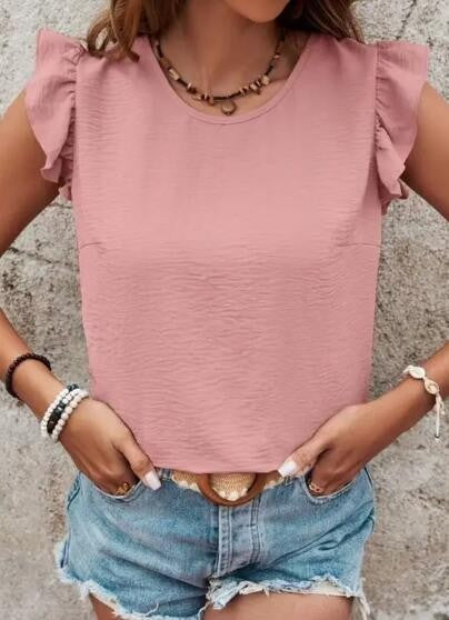 Ruffle Sleeve Blouse with Back Bow Tie Miss Sparkling