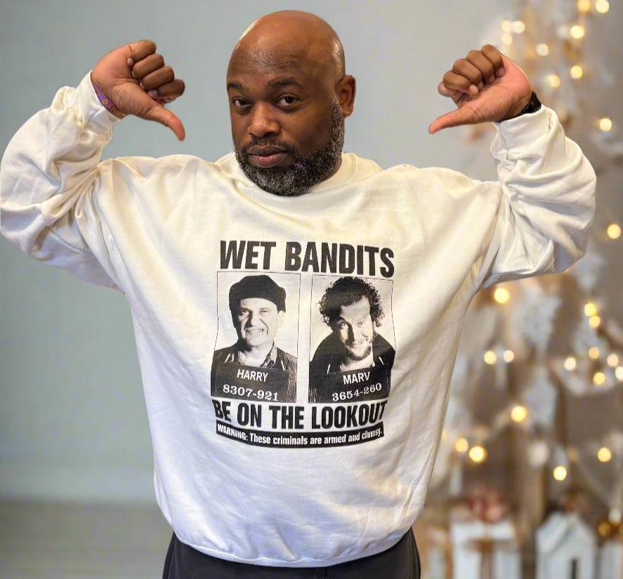 Wet Bandits Home Alone Christmas Sweatshirt With Mugshots Graphic Holiday Heist Edition Coco’s Tee Boutique