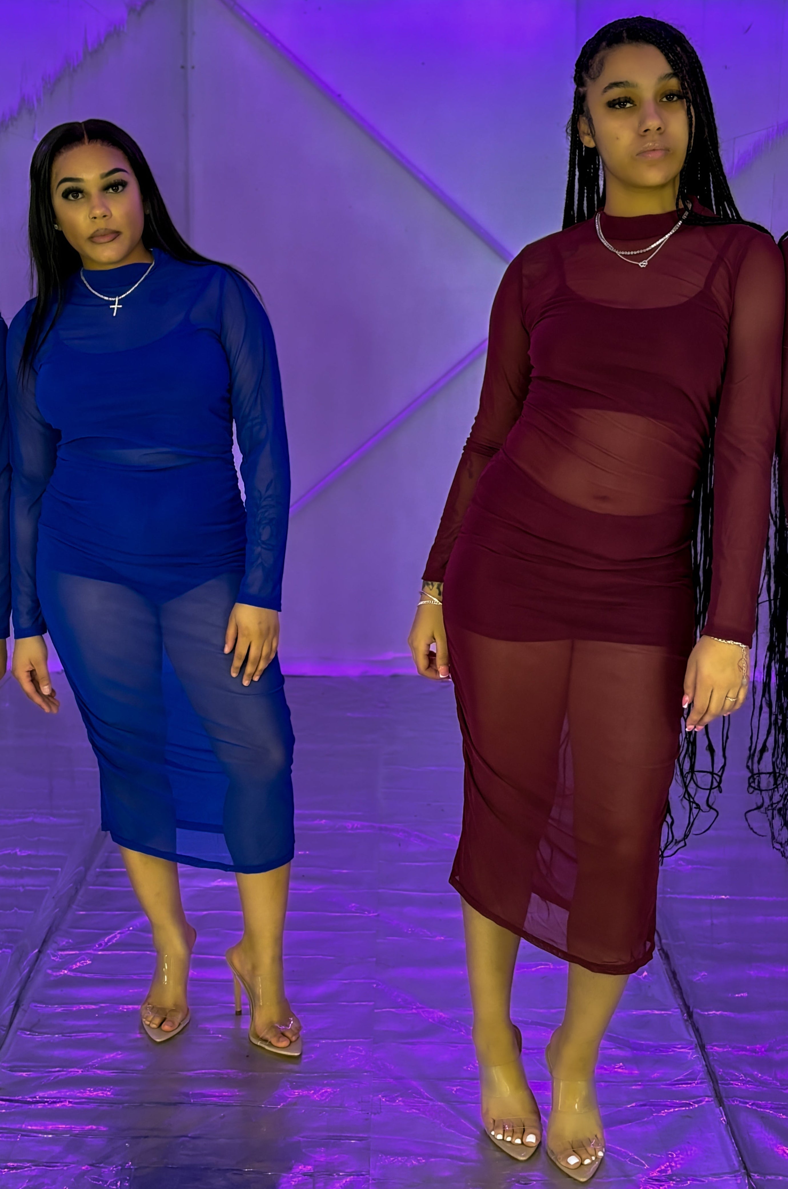 Triple Threat Mesh Magic: 3-Piece Crop Top, High Waist Shorts & Sheer Dress Set Coco’s Tee Boutique