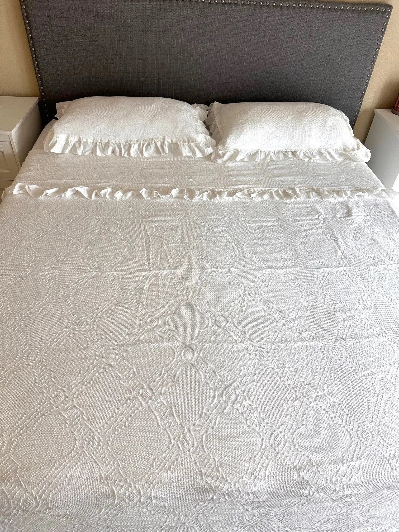 Cotton White Lace Bedspread with Matching Shams for King and Queen Beds - Love Salve 