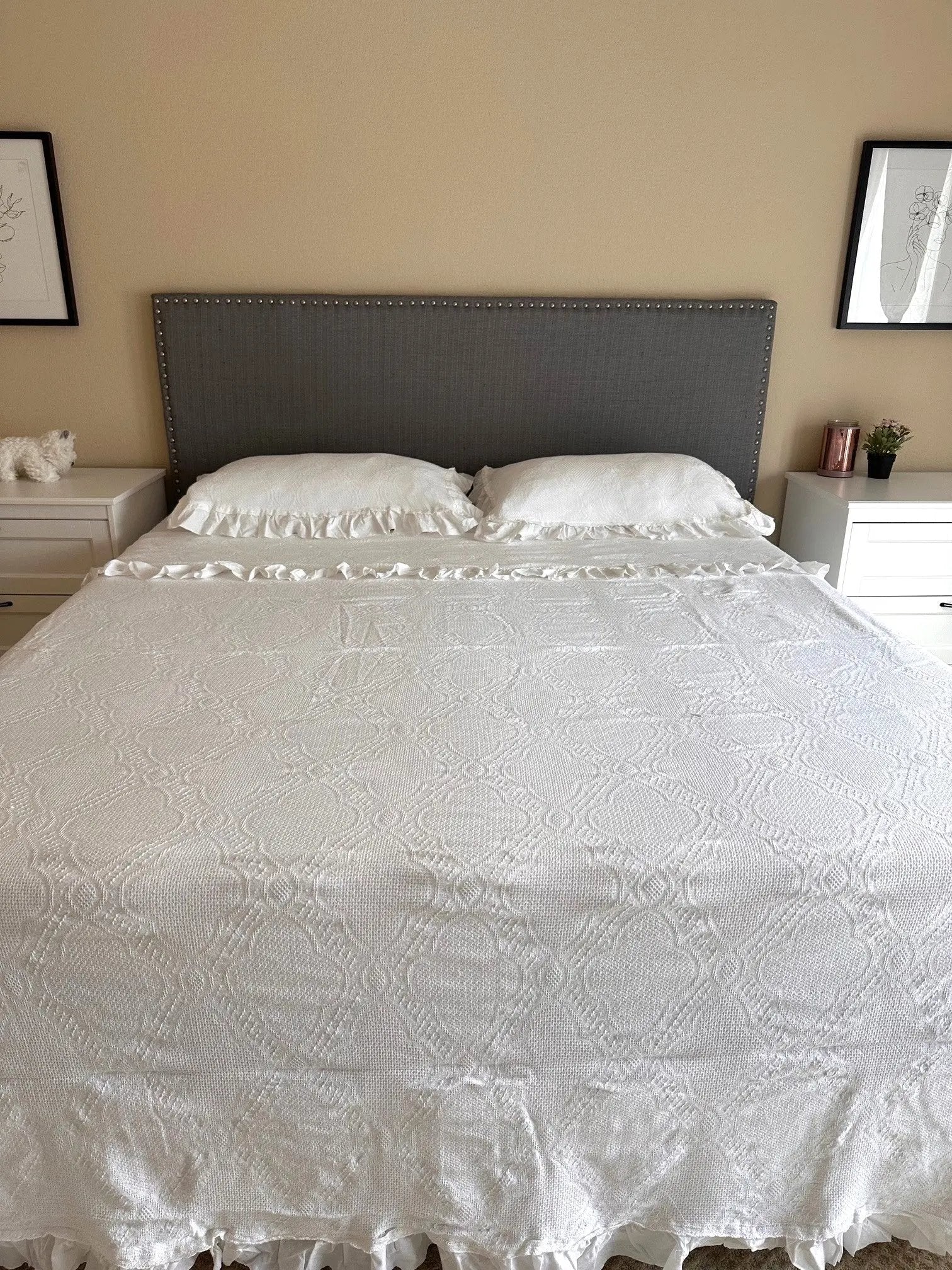 Cotton White Lace Bedspread with Matching Shams for King and Queen Beds - Love Salve 