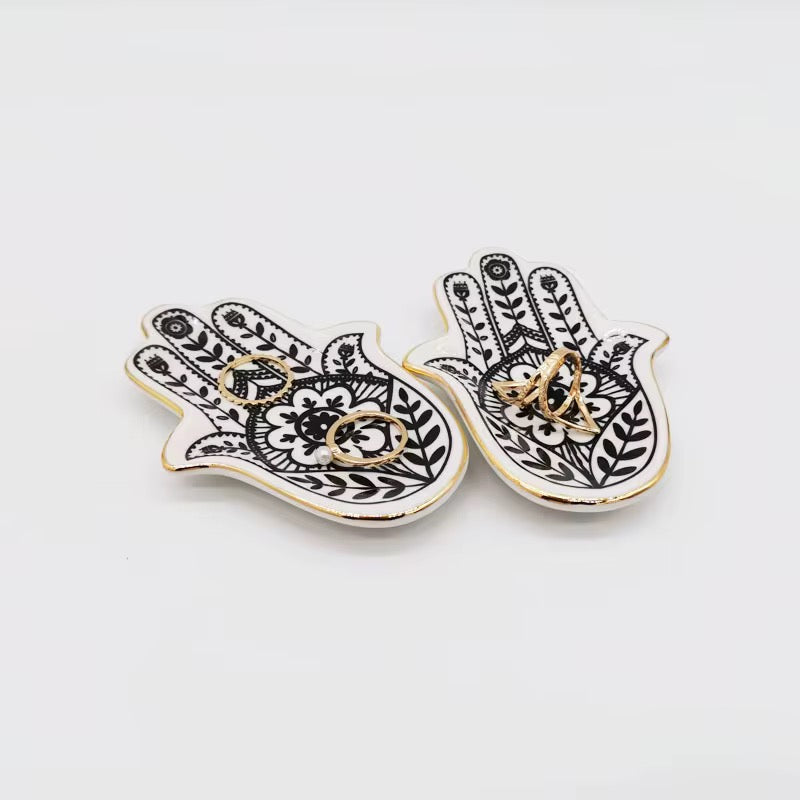 Sacred Hamsa Trinket Tray Ceramic With Gold Trim Finish Fitkitty Culture Athleisure Wear, Yoga Wear & Women's Clothing