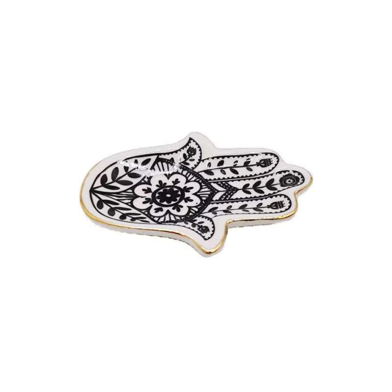 Sacred Hamsa Trinket Tray Ceramic With Gold Trim Finish Fitkitty Culture Athleisure Wear, Yoga Wear & Women's Clothing