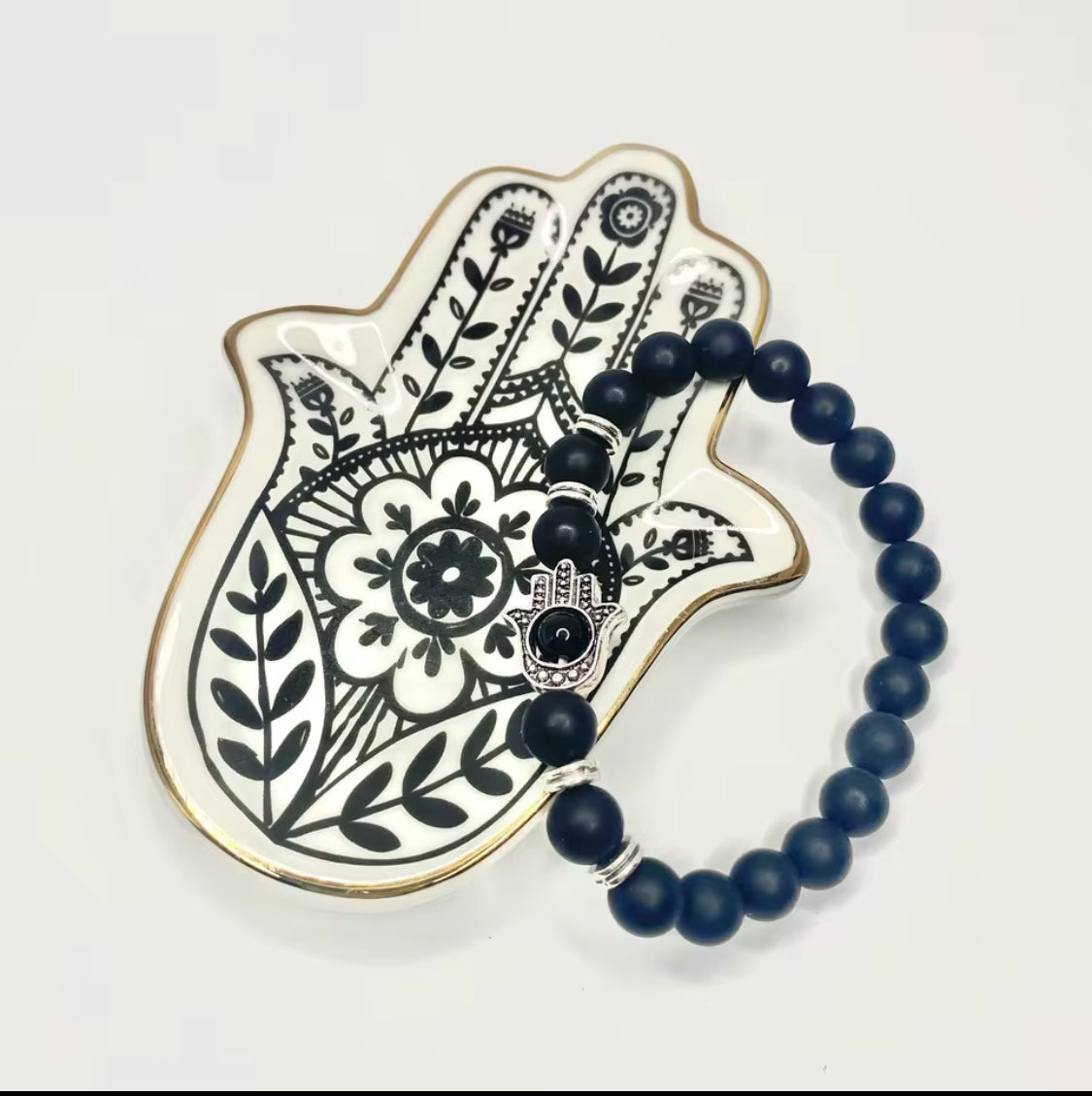Sacred Hamsa Trinket Tray Ceramic With Gold Trim Finish Fitkitty Culture Athleisure Wear, Yoga Wear & Women's Clothing