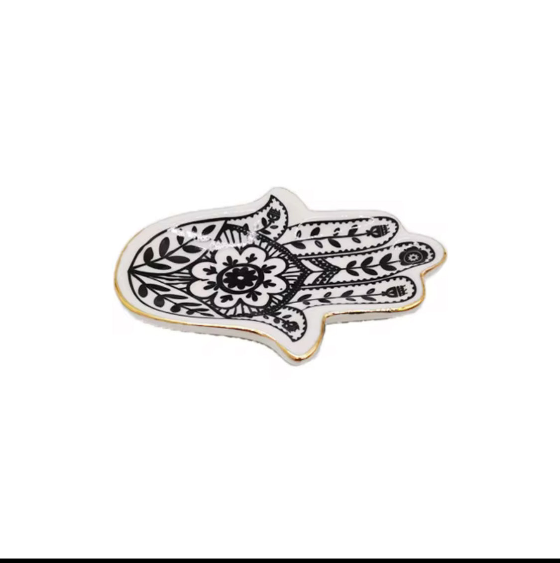 Sacred Hamsa Trinket Tray Ceramic With Gold Trim Finish Fitkitty Culture Athleisure Wear, Yoga Wear & Women's Clothing