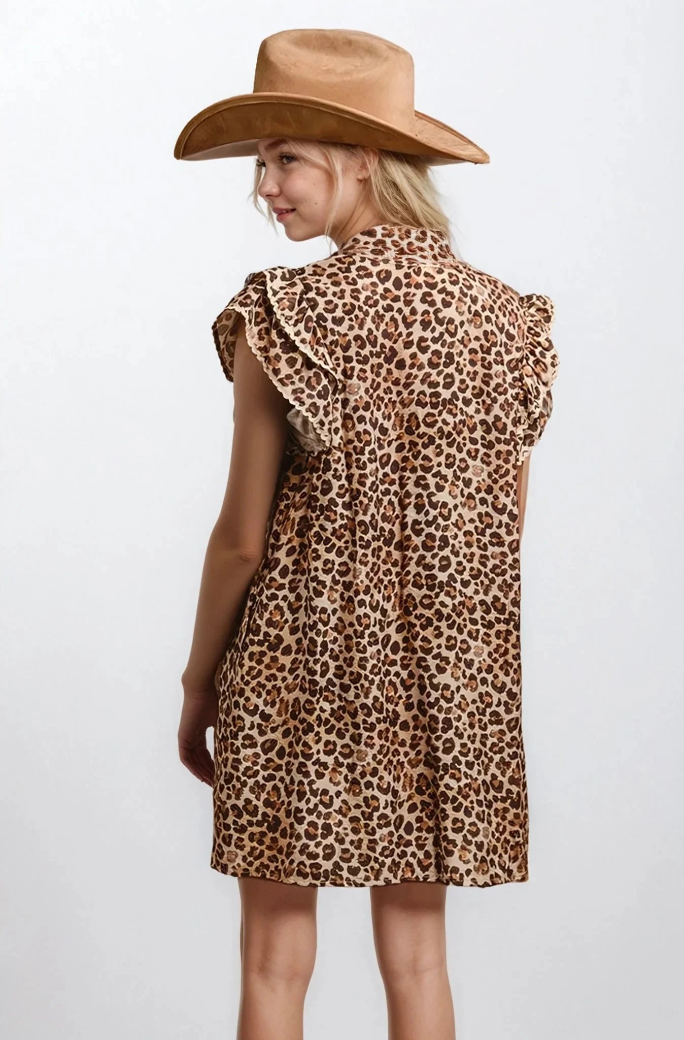 Desert Muse Leopard Ruffle Dress Mini With Smocked Bodice Fitkitty Culture Athleisure Wear, Yoga Wear & Women's Clothing