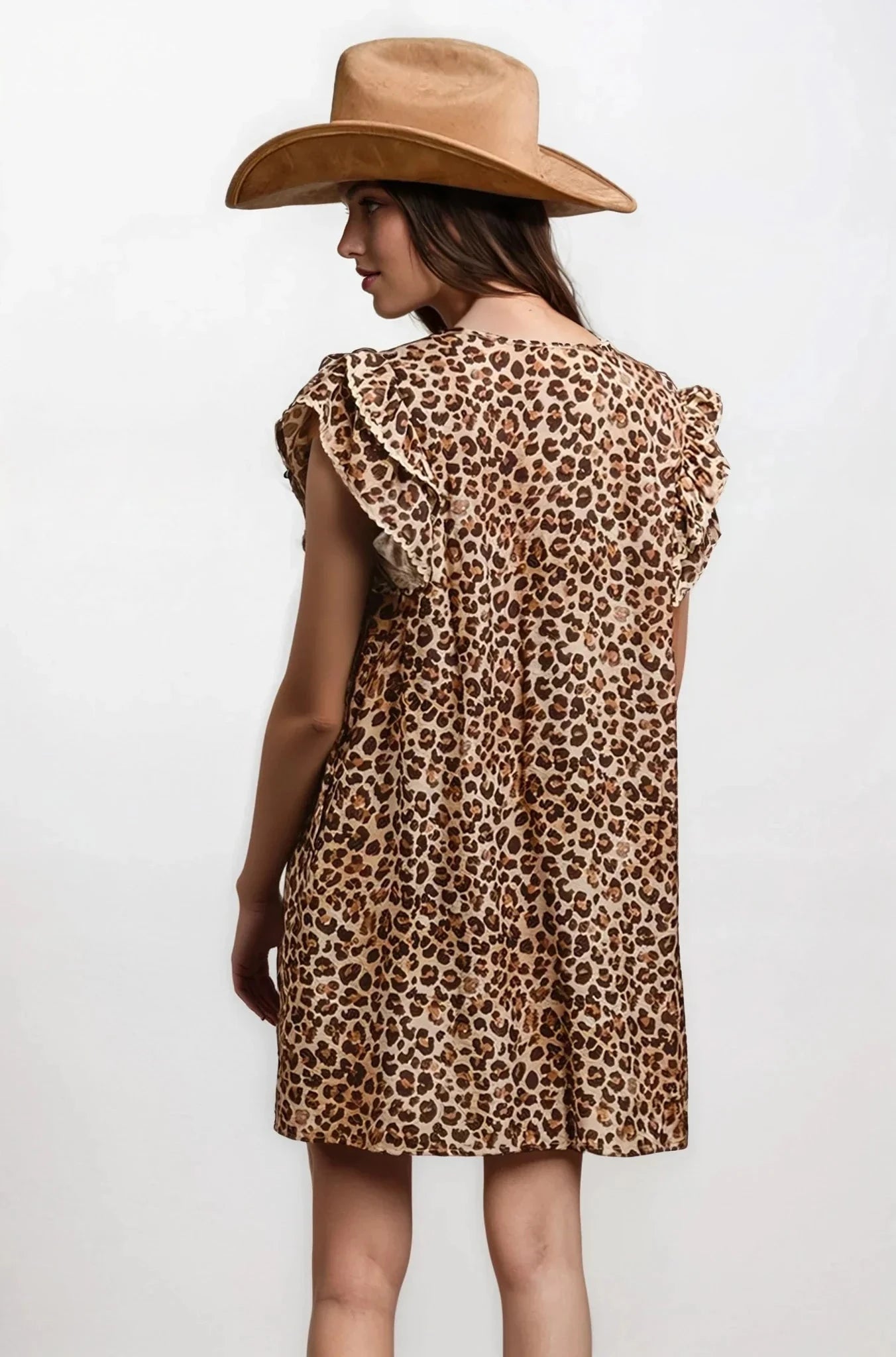 Desert Muse Leopard Ruffle Dress Mini With Smocked Bodice Fitkitty Culture Athleisure Wear, Yoga Wear & Women's Clothing