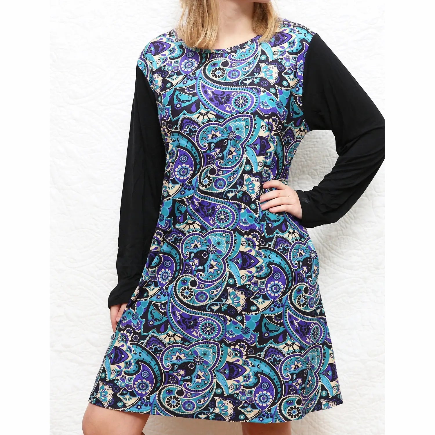 Paisley Long Sleeve Dress with Pockets MM