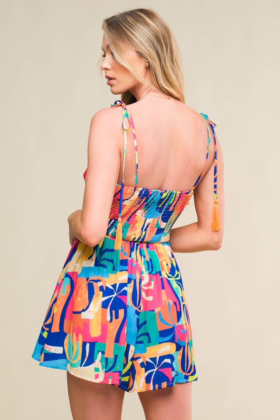 BE BLISSFULLY HAPPY WOVEN ROMPER Flying Tomato