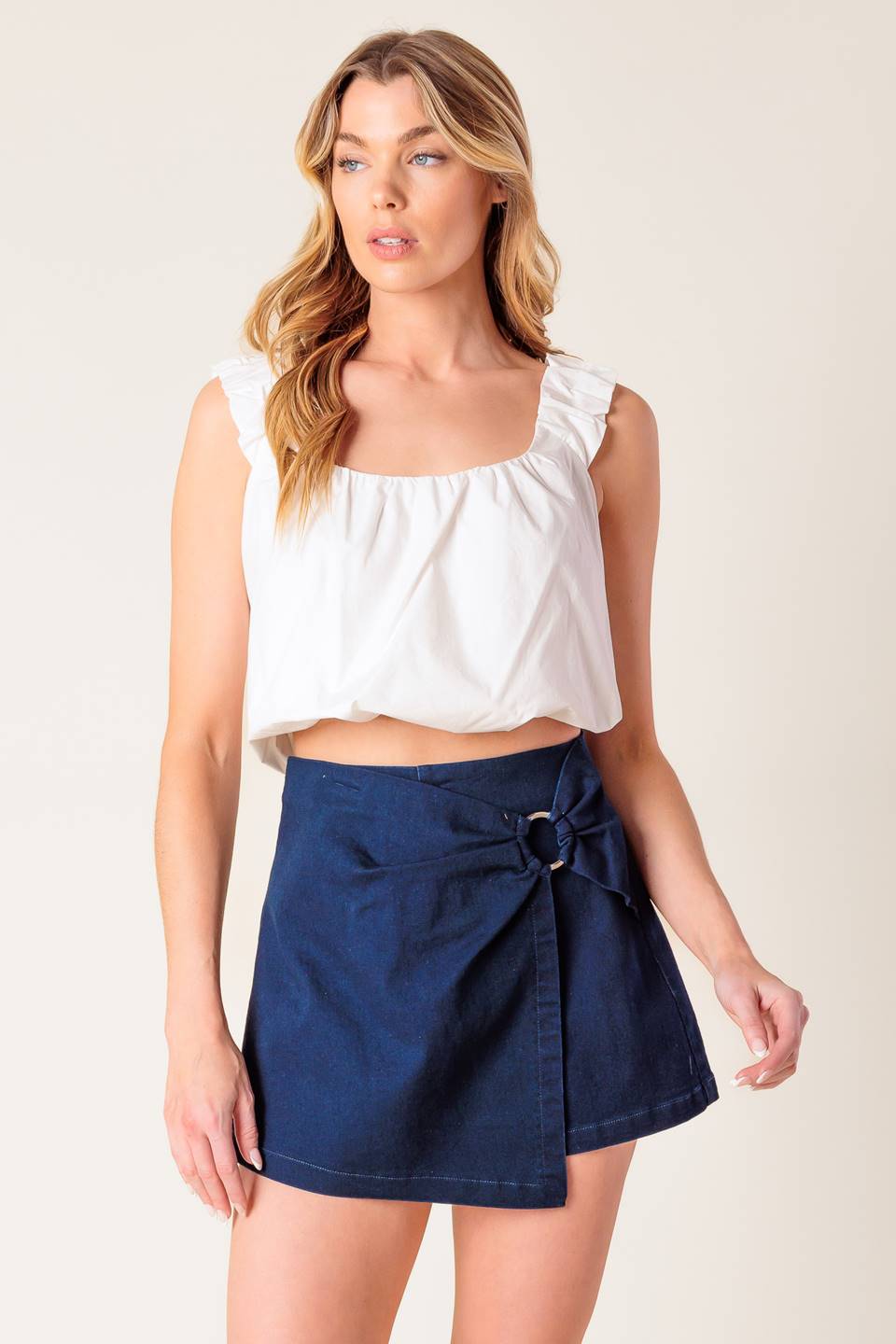 TAKING TIME OFF DENIM WOVEN SKORT