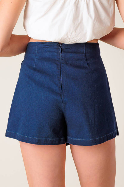 Taking Time Off Denim Woven Skort with O Ring Detail