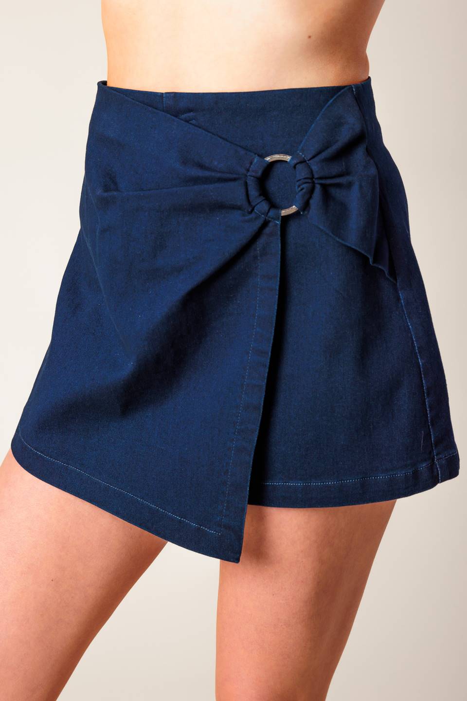 Taking Time Off Denim Woven Skort with O Ring Detail