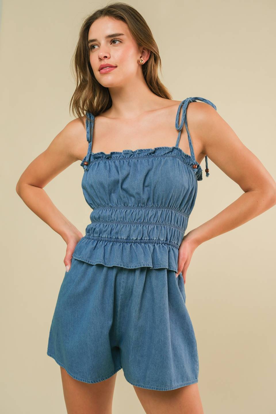 THRIVING ALL NIGHT DENIM ROMPER Flying Tomato
