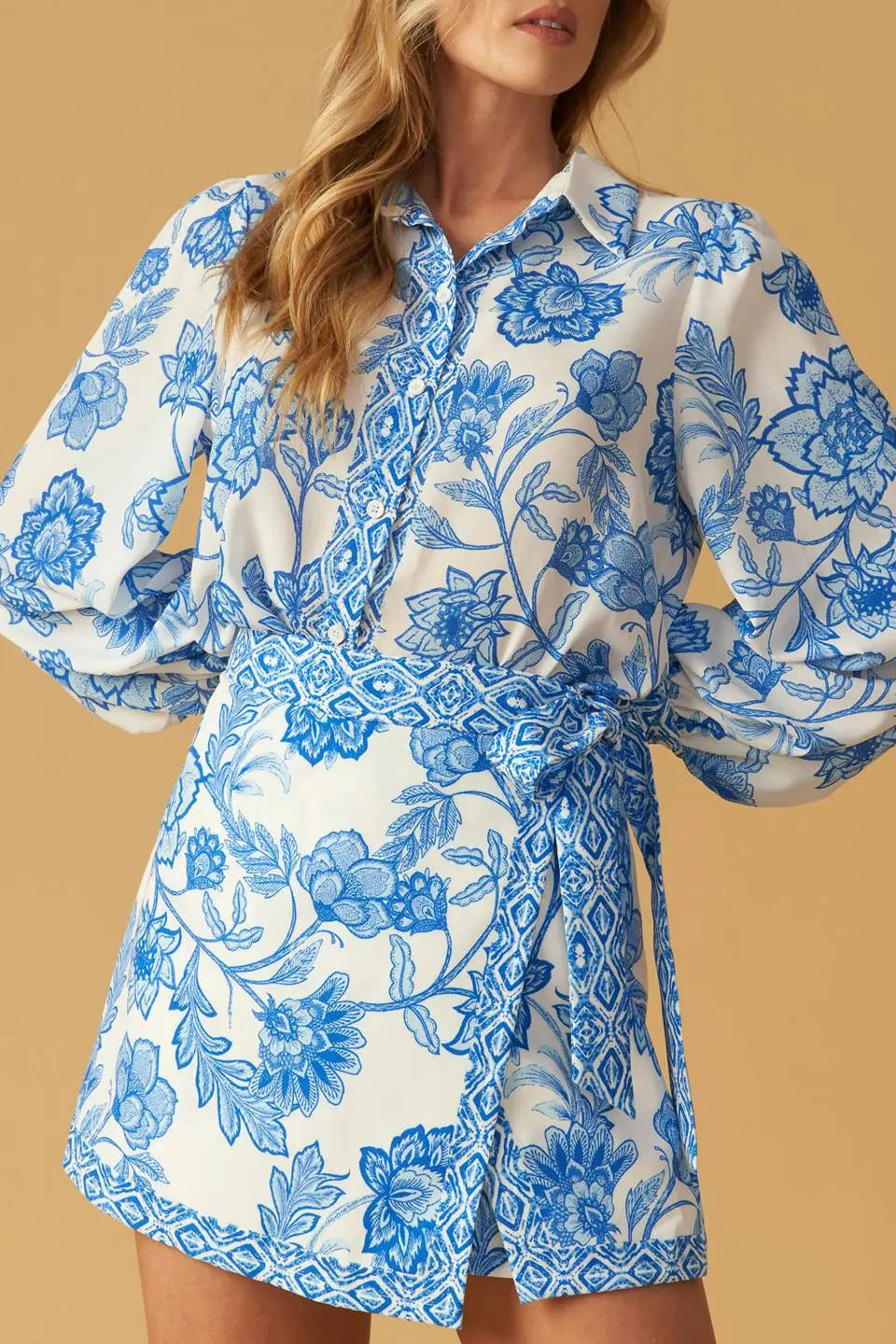 Lovely Darling Printed Woven Skort With Side Tie Zipper Closure Flying Tomato