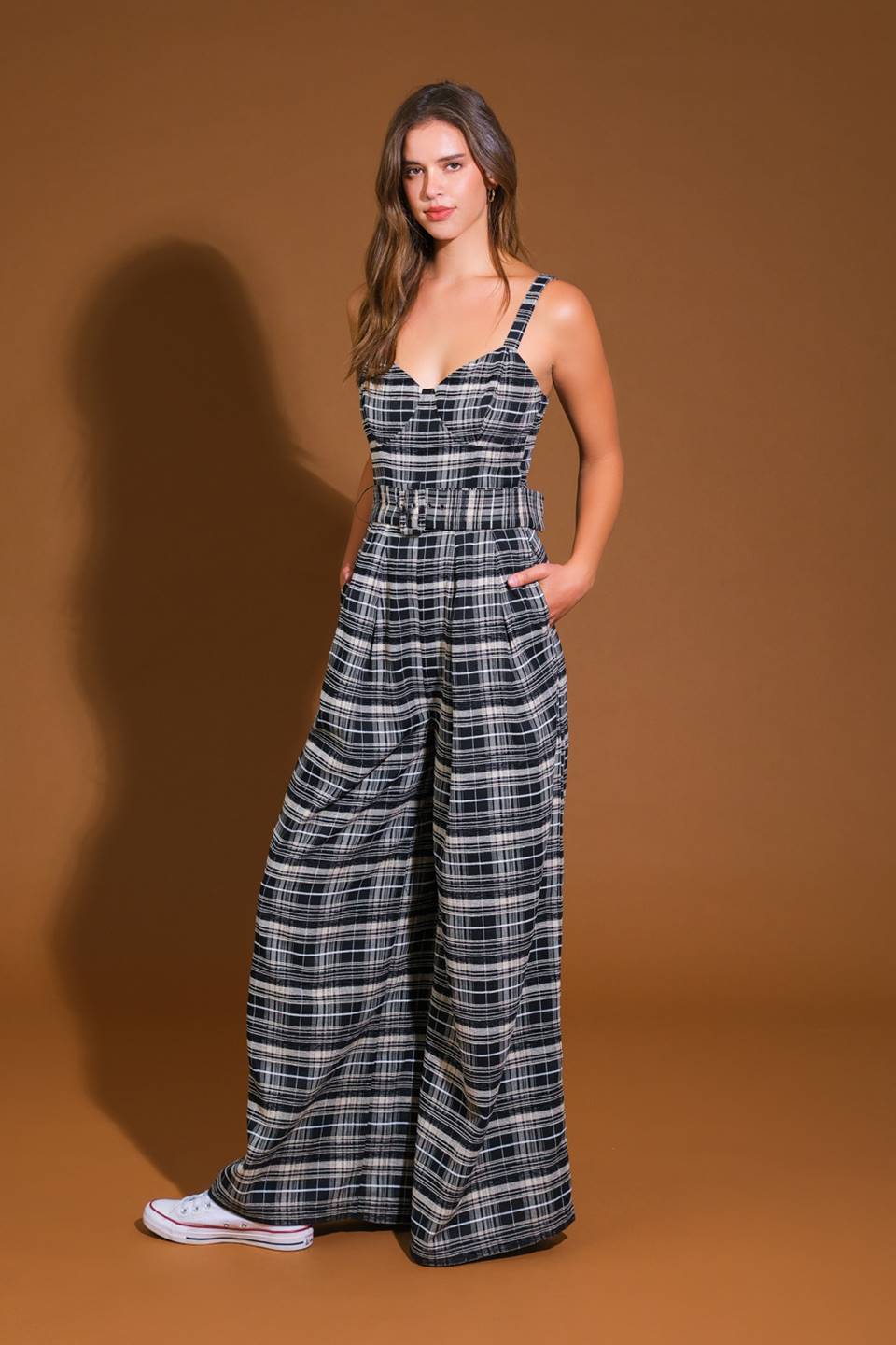 SAND DUNE WOVEN PLAID JUMPSUIT