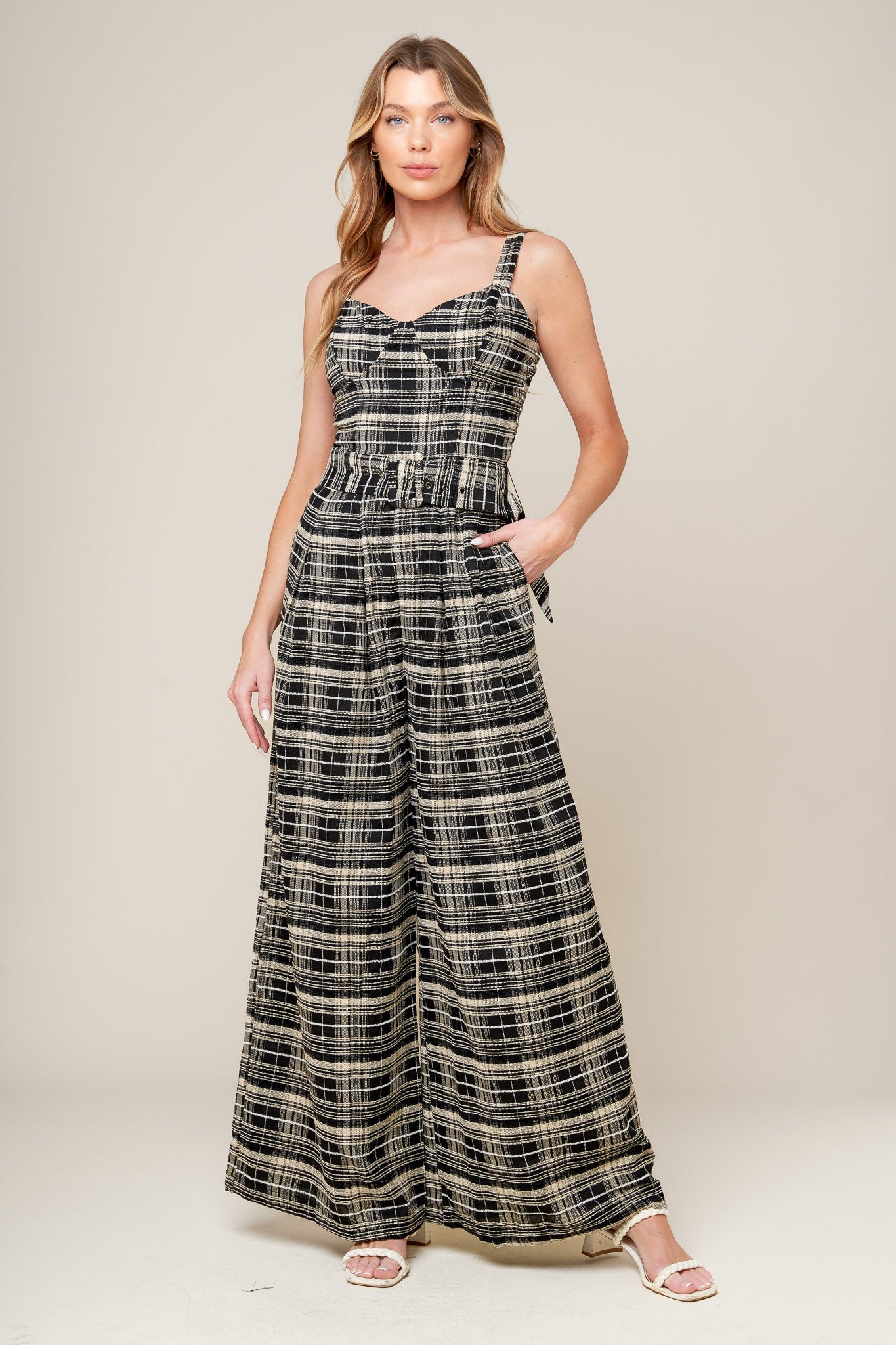 SAND DUNE WOVEN PLAID JUMPSUIT Flying Tomato