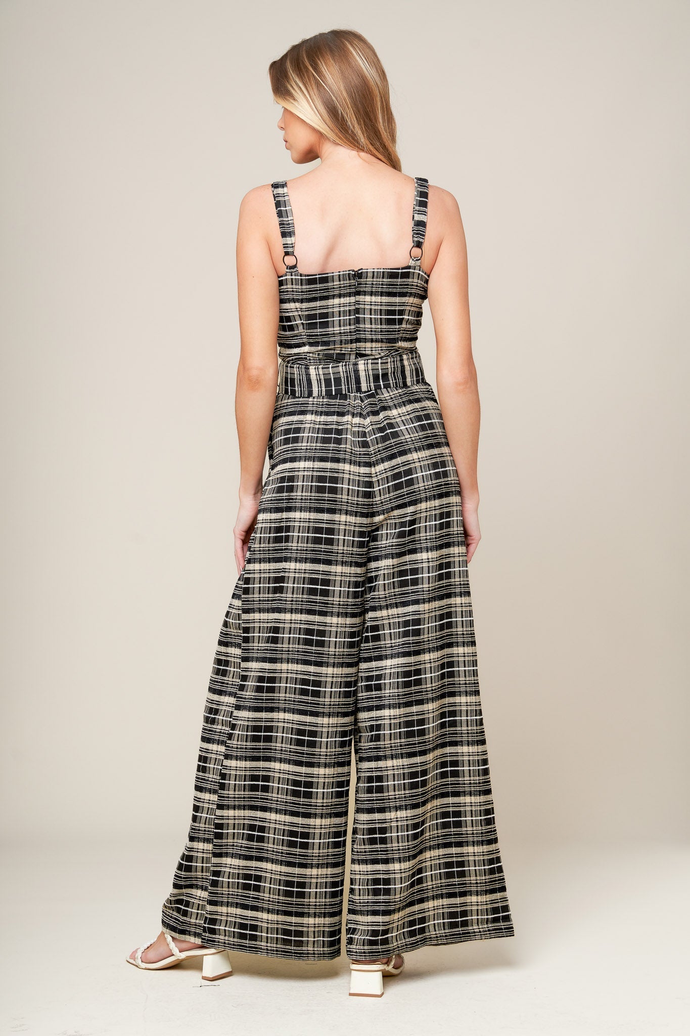 SAND DUNE WOVEN PLAID JUMPSUIT Flying Tomato