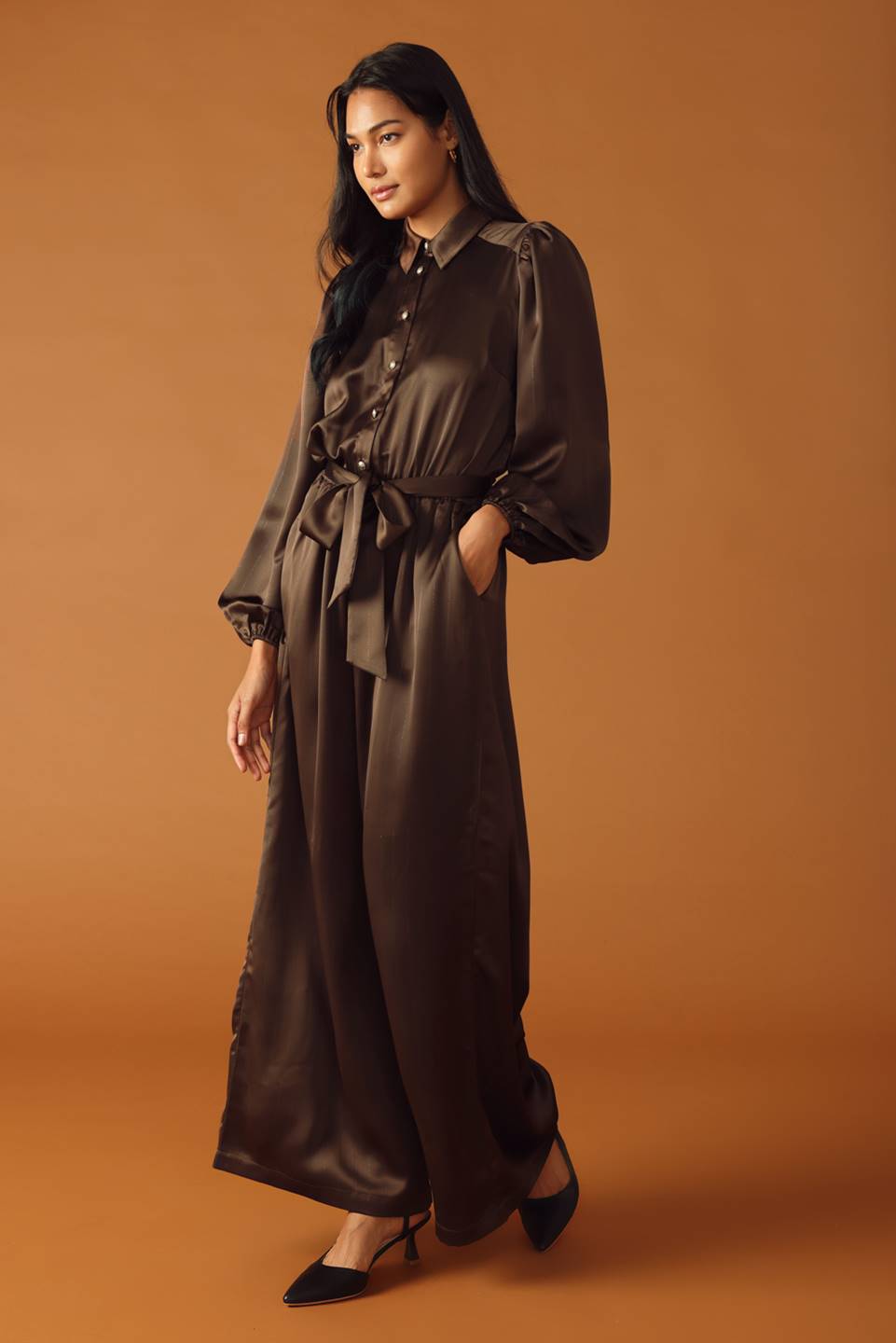 MOONFLOWER BROWN WOVEN JUMPSUIT