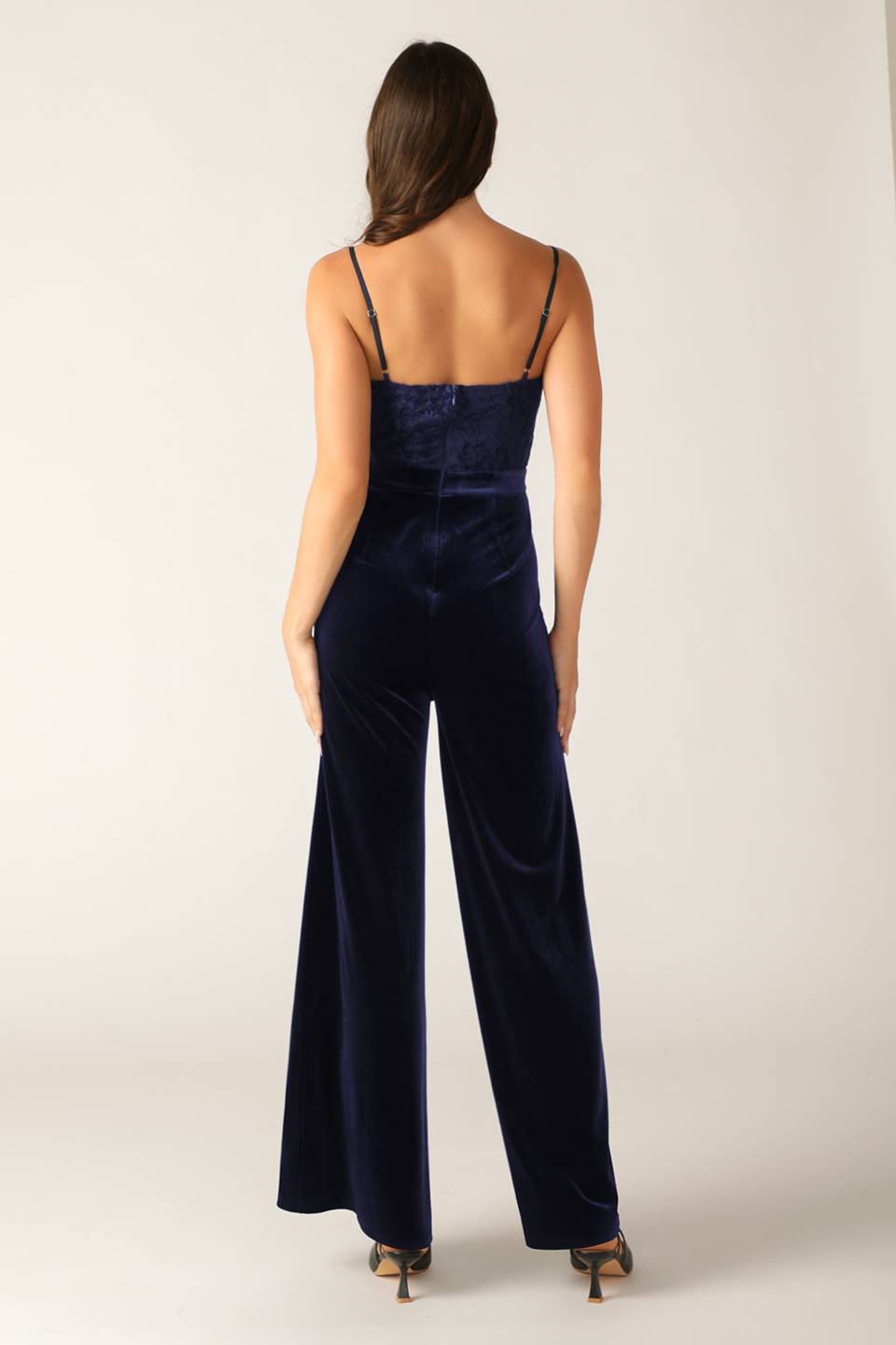 GLEAMING GLAM WOVEN LACE VELVET JUMPSUIT Flying Tomato