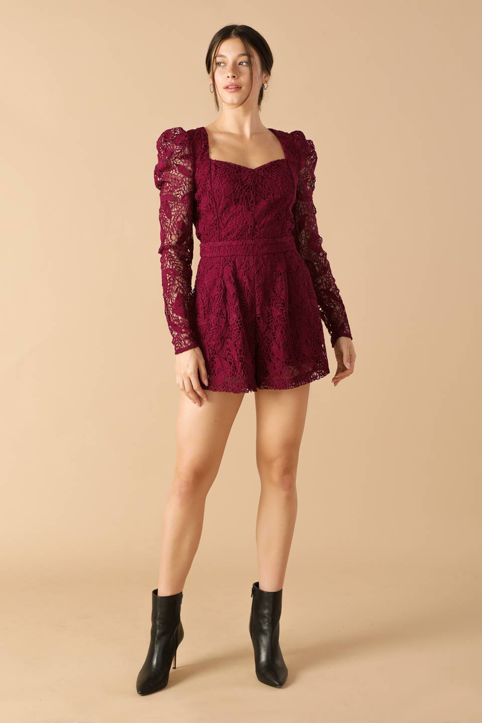 Lace Sweetheart Neckline Woven Romper