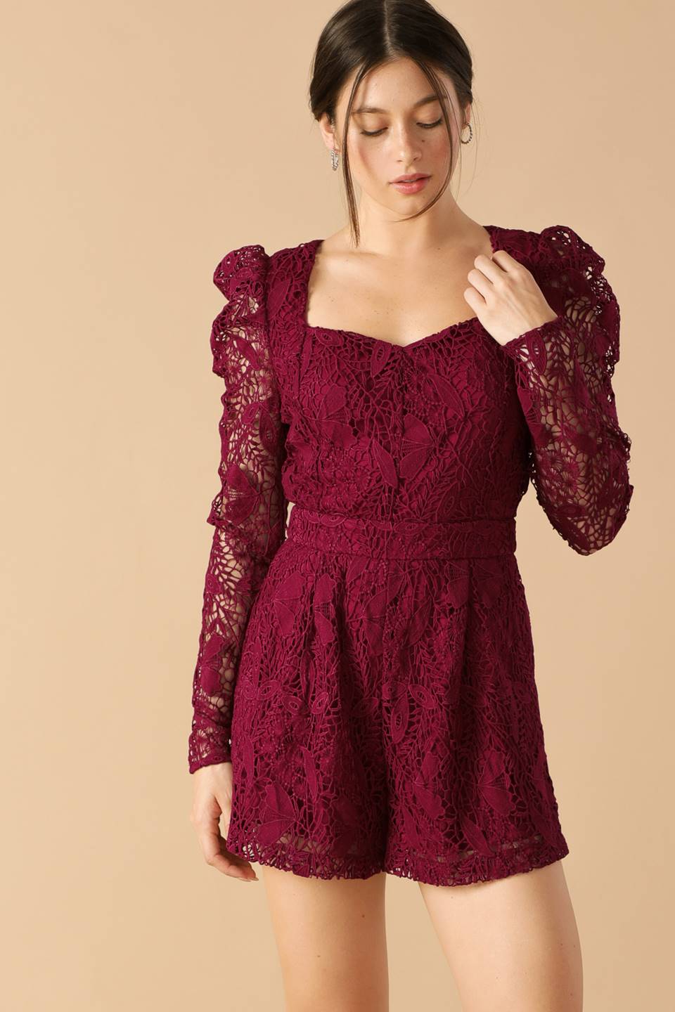 Lace Sweetheart Neckline Woven Romper