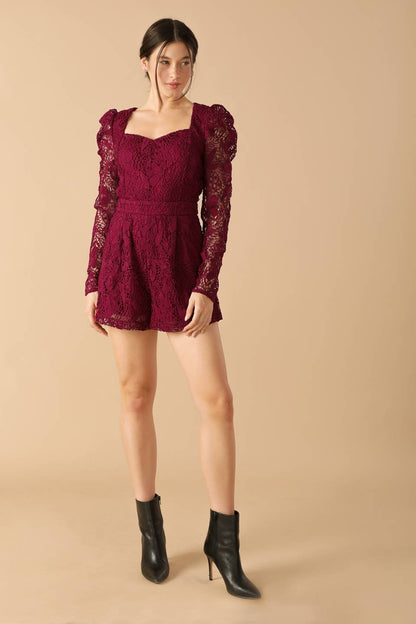 Lace Sweetheart Neckline Woven Romper