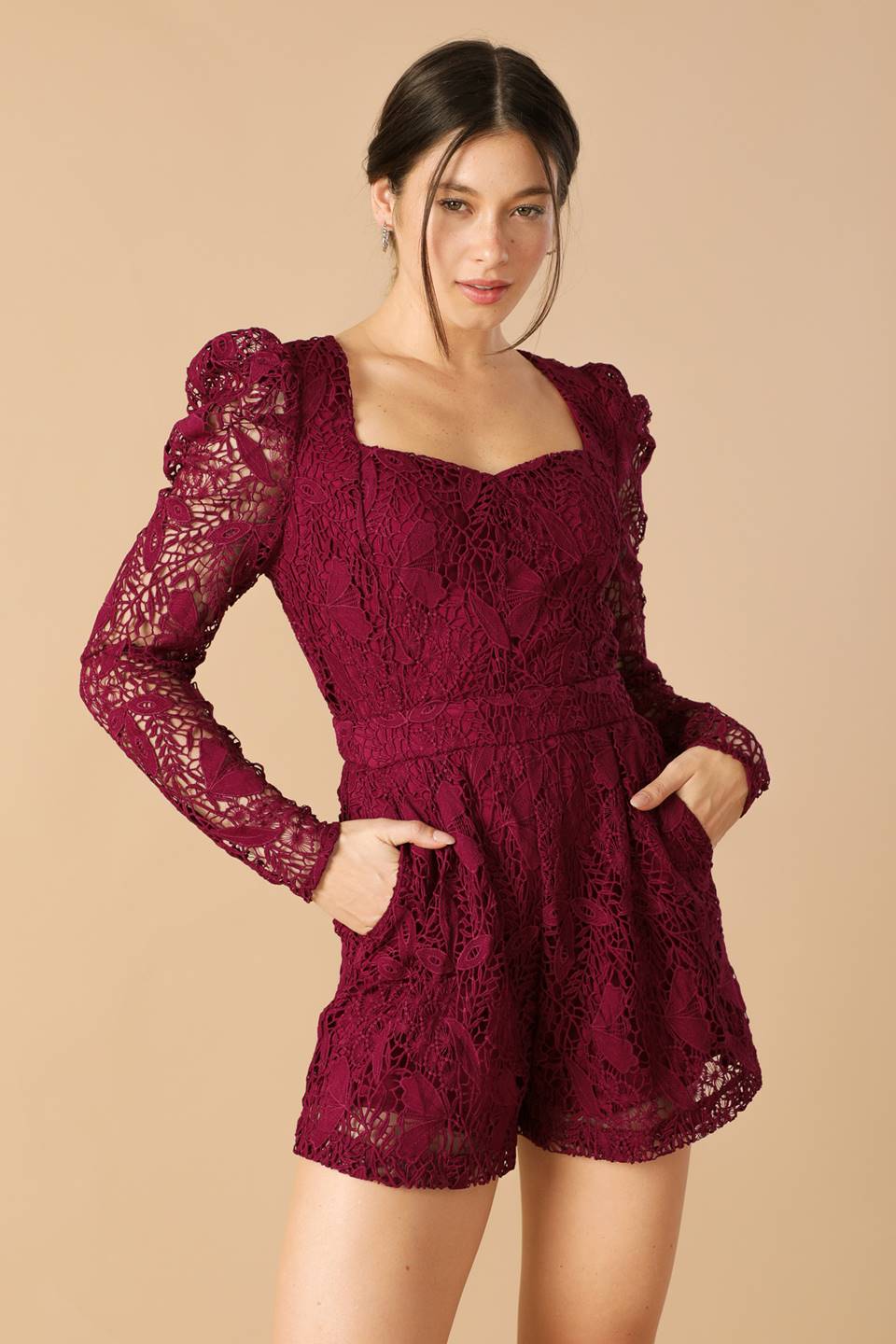 Lace Sweetheart Neckline Woven Romper