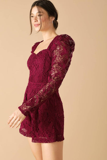 Lace Sweetheart Neckline Woven Romper