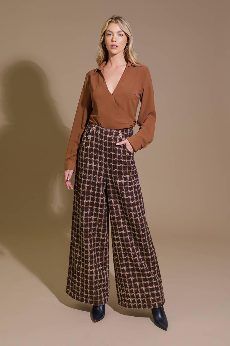 Back view of the Flying Tomato SHOW YOU OFF TWEED PANTS, emphasizing the flattering tailored fit and subtle rear pocket desig