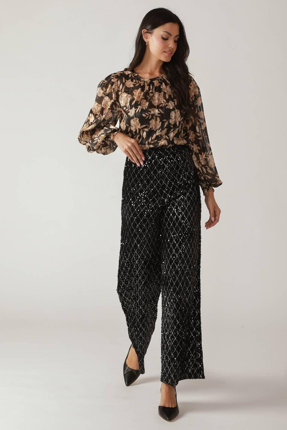 Back view of Flying Tomato Running Out of Time Sequin Pants, featuring a sleek design and comfortable waistband.