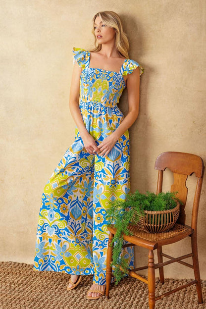 WOVEN JUMPSUIT WITH RUFFLED SLEEVES