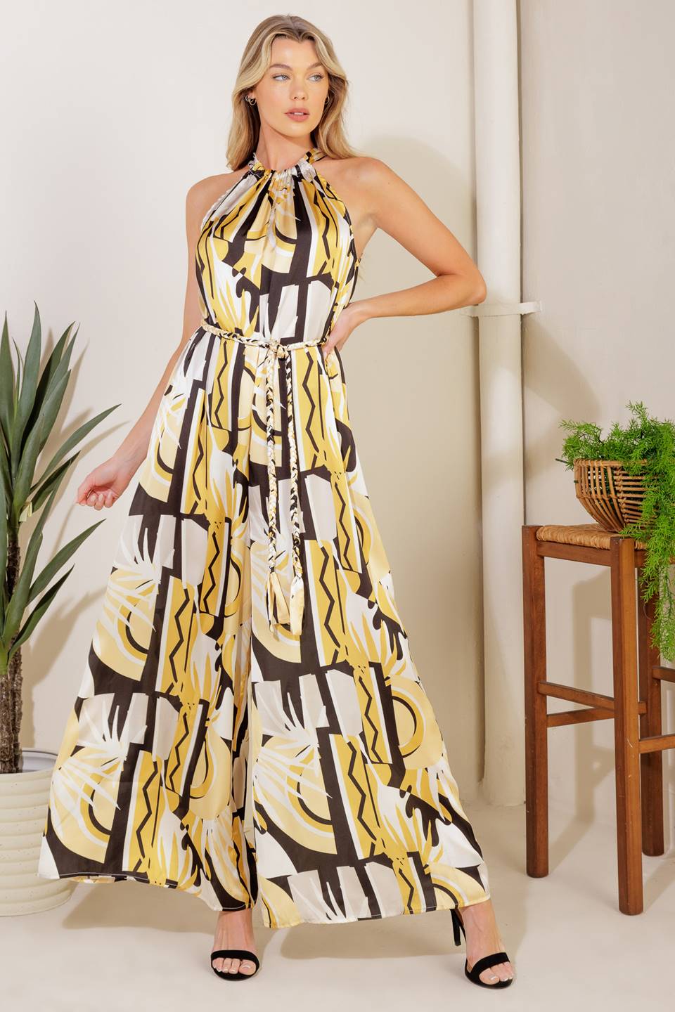 Passing Glances Printed Halter Neck Woven Jumpsuit Chic