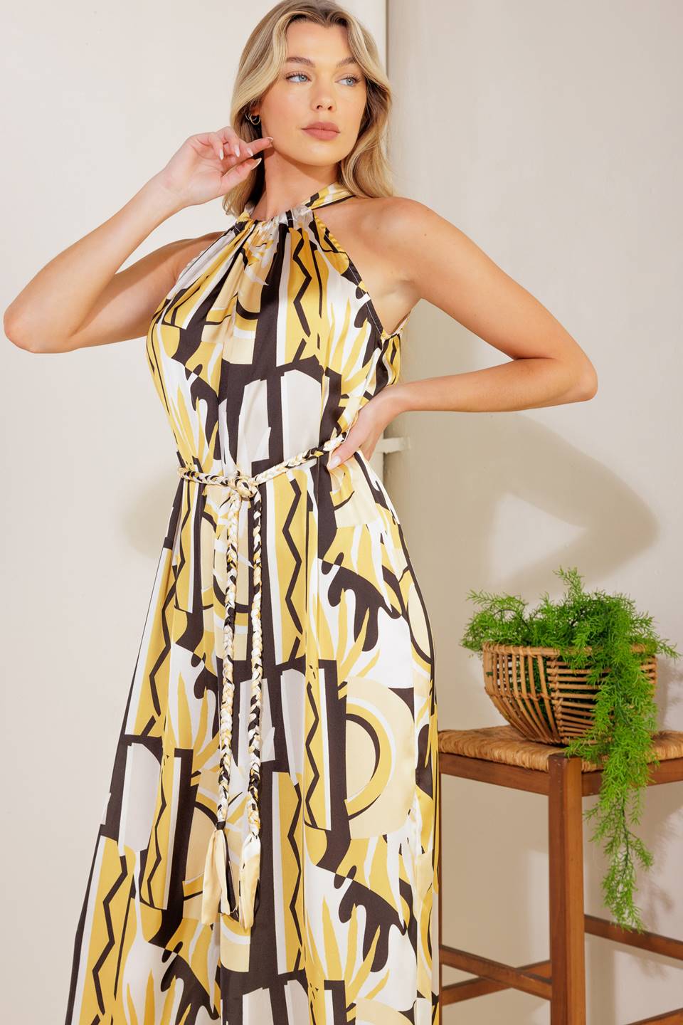 Passing Glances Printed Halter Neck Woven Jumpsuit Chic