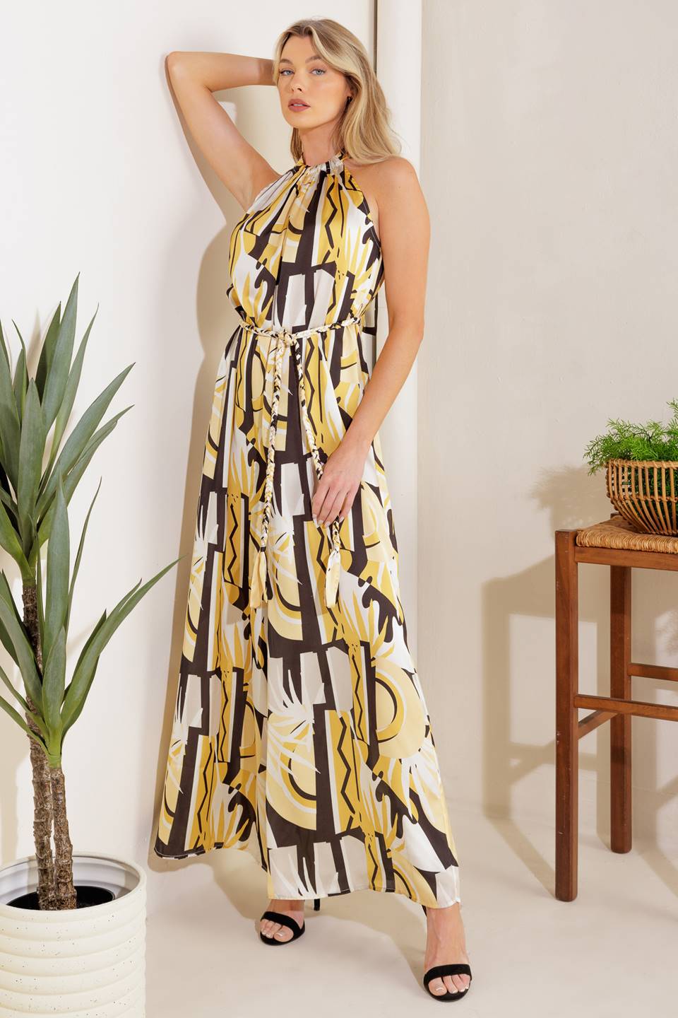 Passing Glances Printed Halter Neck Woven Jumpsuit Chic