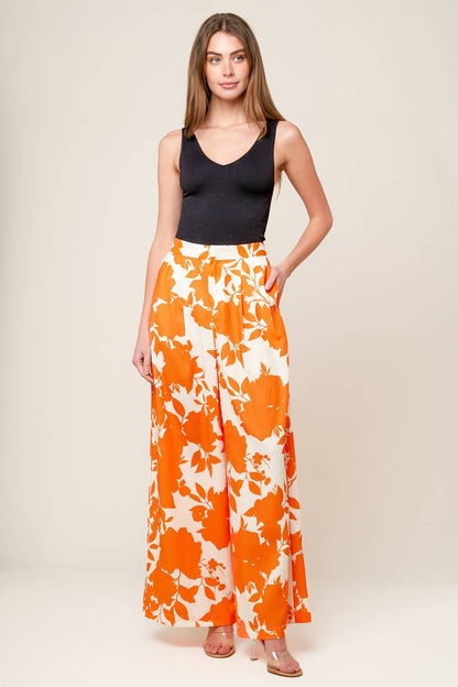 Time For Orange Tea Woven Pants With Wide-Leg Design