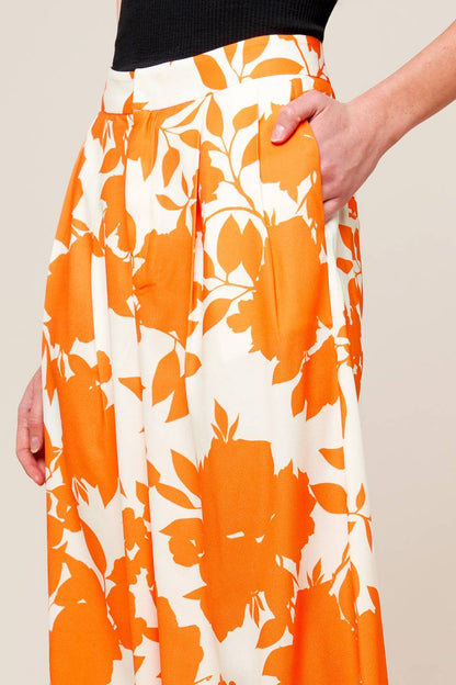 Time For Orange Tea Woven Pants With Wide-Leg Design